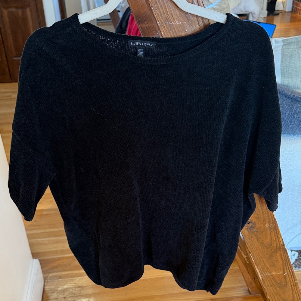 Eileen Fisher Boxy Black Short-Sleeve Knit Top